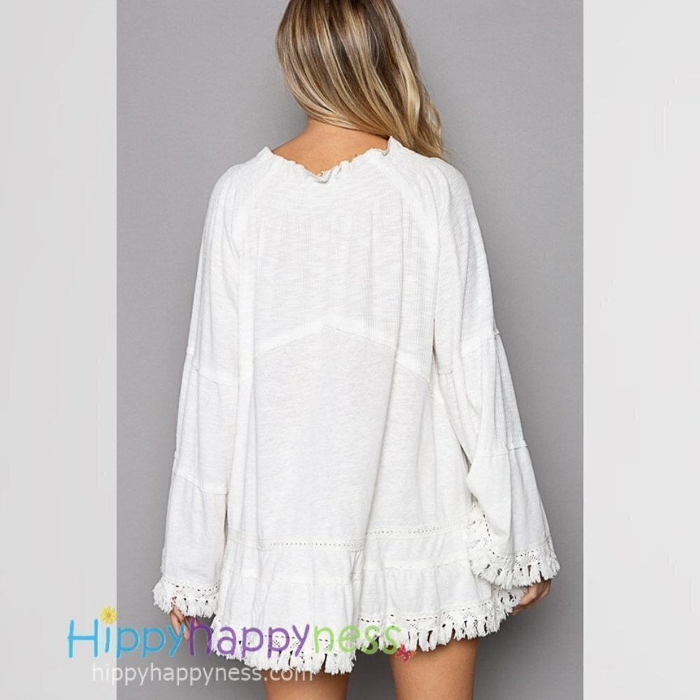 New POL Tunic Top in Ivory/White with Fringe Edges NWT - Picture 5 of 6